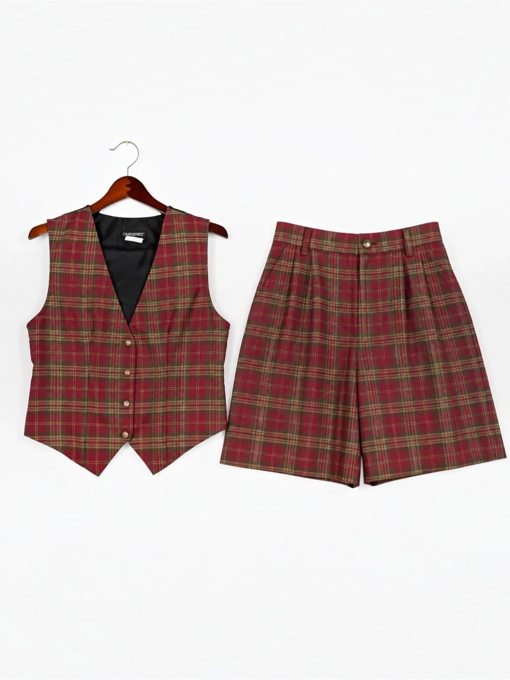 Vintage 90s Counterparts Plaid Vest & Shorts 2 Piece Set S 10